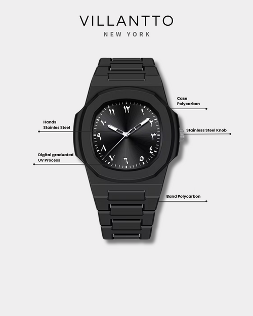 Villantto black Arabic nova dial watch for men in Pakistan – minimalist wristwatch with polycarbonate material  and Arabic numerals - perfect gift for men in Pakistan