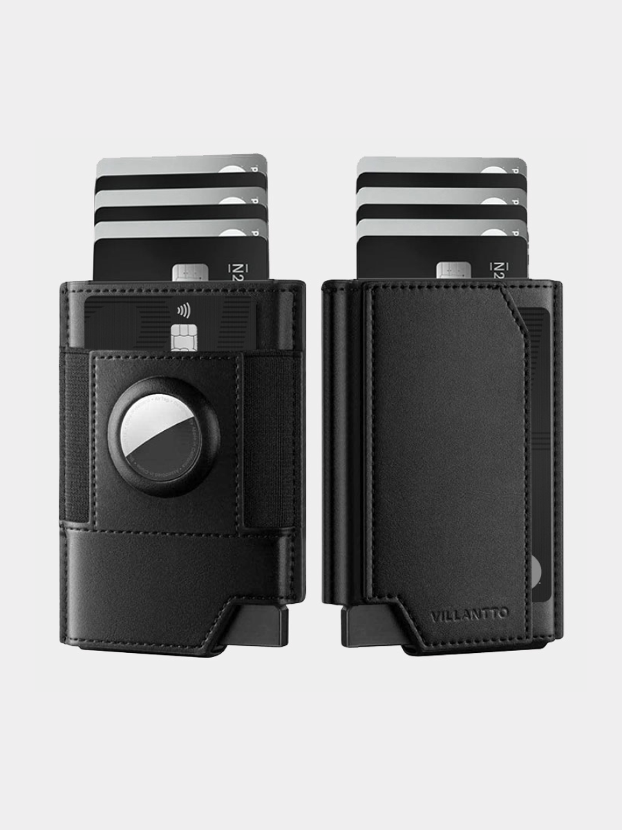 LEATHER SMART WALLET FOR APPLE AIRTAG - BLACK