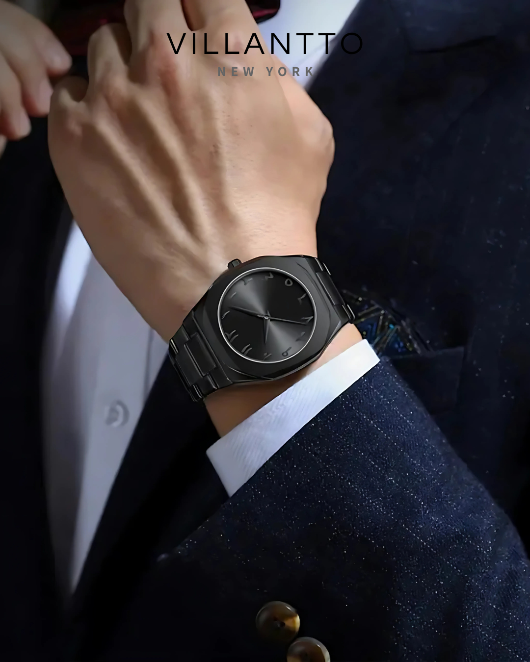 Villantto black Arabic dial watch for men in Pakistan – minimalist wristwatch with stainless steel case and Arabic numerals - perfect gift for men in Pakistan