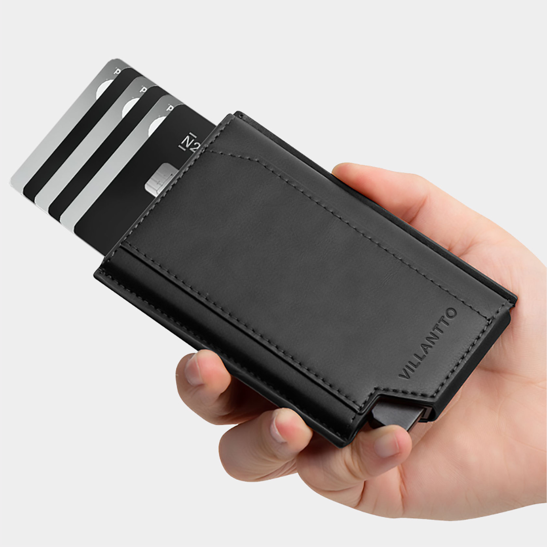VILLANTTO'S LEATHER WALLET FOR APPLE AIRTAG - BLACK VL404