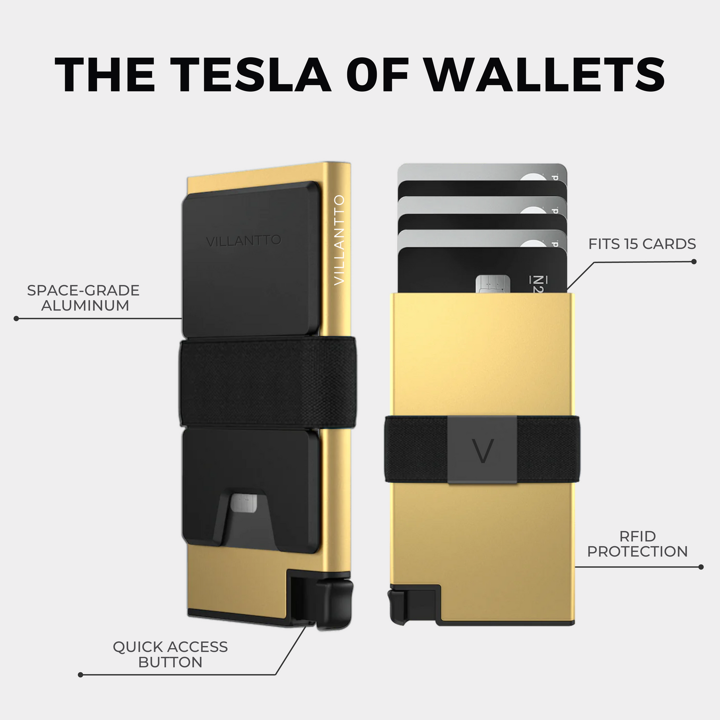 Aluminum Popup Smart Wallet Gold Limited Edition By Villantto