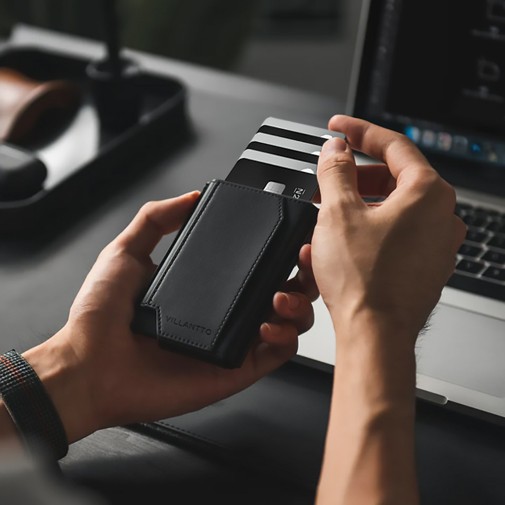 Villantto leather smart wallet for men in Pakistan – slim RFID-blocking wallet with AirTag slot, cash strap, and card holder - perfect gift for men in Pakistan