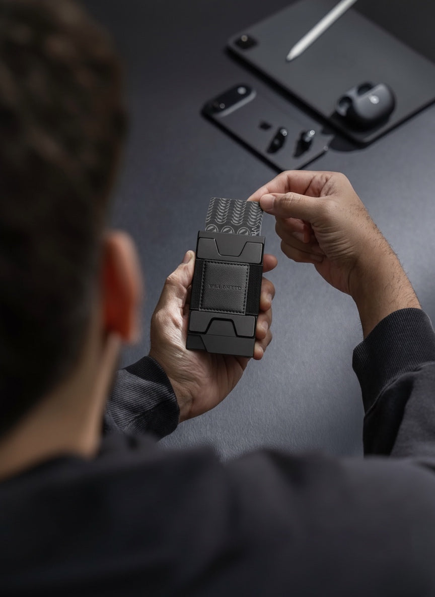 Villantto Aluminum Smart Wallet Pro – RFID-blocking premium metal wallet for men in Pakistan with cash strap and card holder